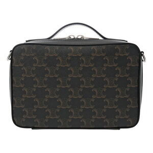 Celine Triomphe Messenger Black Leather Canvas Shoulder Bag